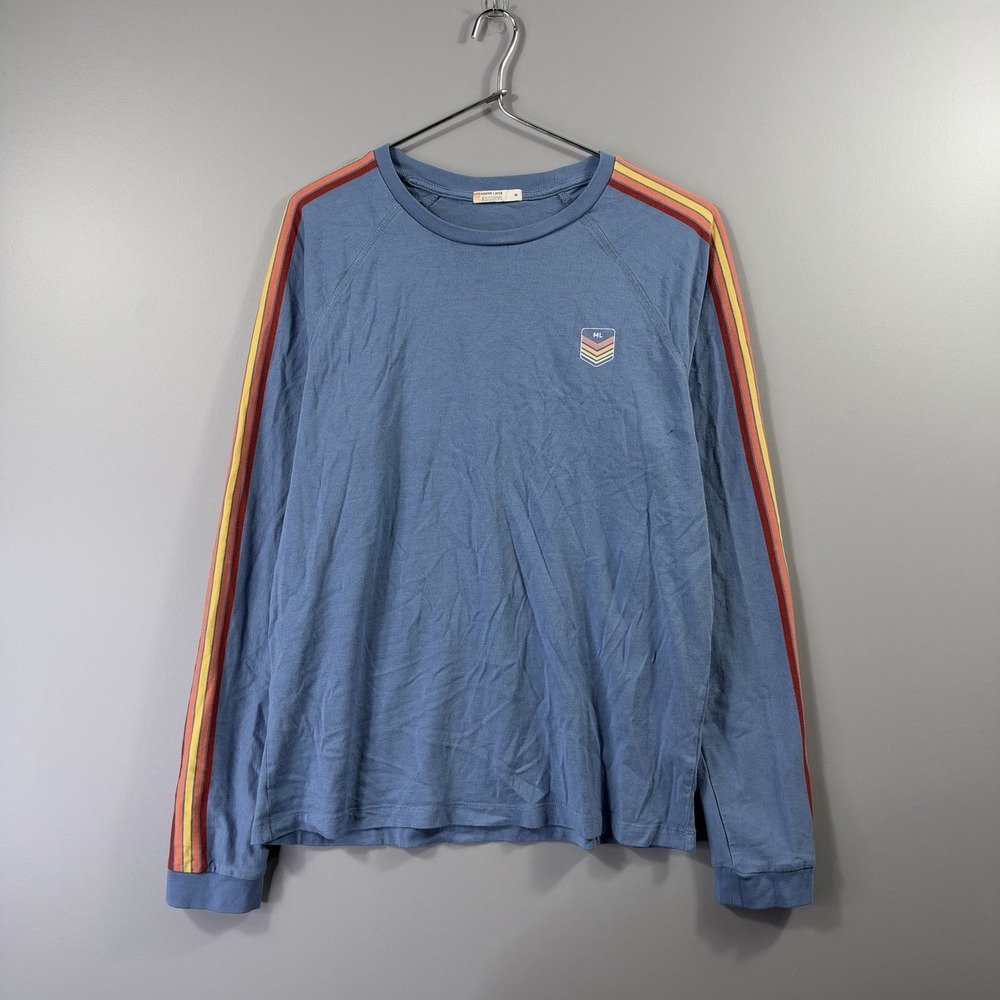 Marine Layer Shirt Womens Medium Blue Long Sleeve Stripe Sleeve Logo Tee